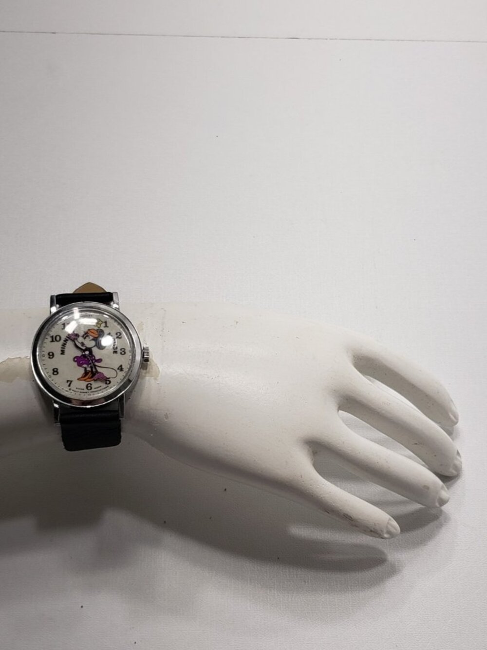 Vintage Bradley Swiss Made Minnie Mouse Disney Watch Black Leather Not Running